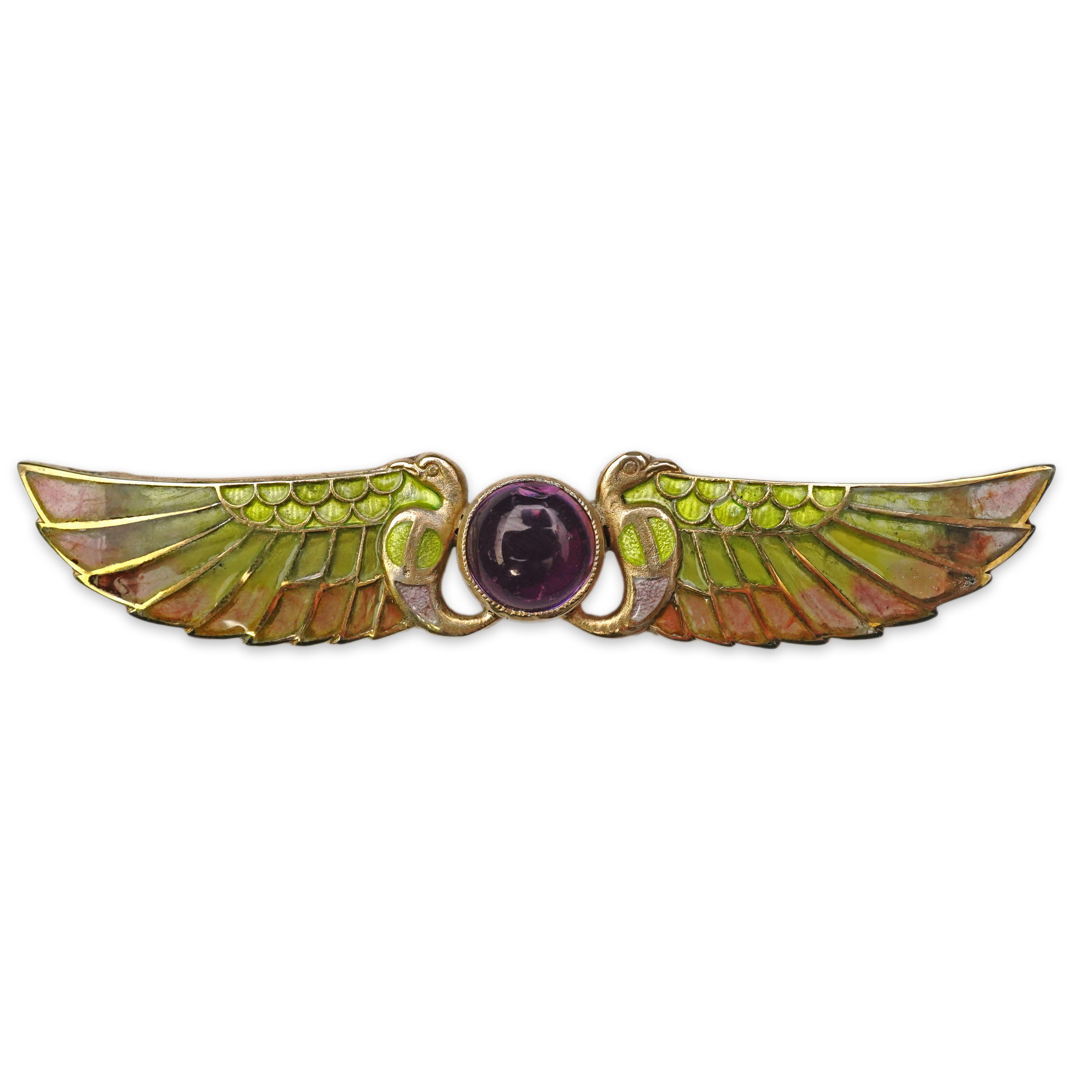 An Egyptian Revival tourmaline and enamel brooch, circa 1900